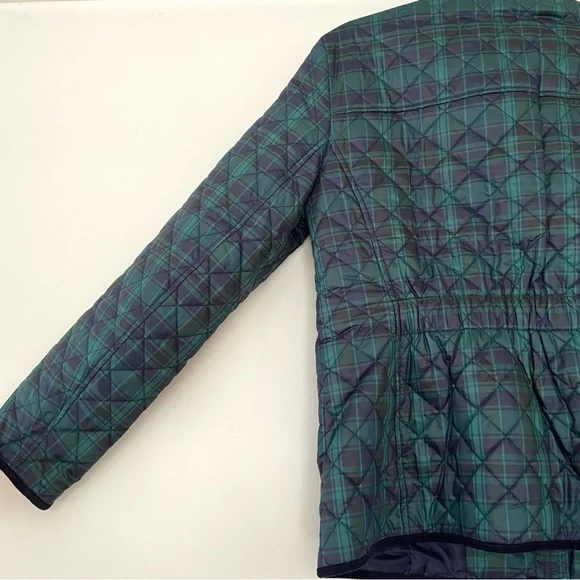 Talbots Quilted Puffer Jacket Women's S Green Tartan Plaid Barn Old Money Preppy - Picture 9 of 15